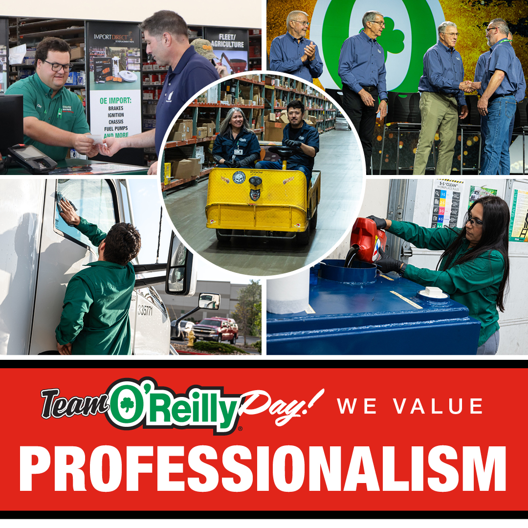 OReillyCareers's tweet photo. Throughout the month of August, #TeamOReilly celebrates our culture value of professionalism. We always encourage our team members to take pride in their responsibilities and abilities as a professional parts person. https://t.co/qWOdt2cxNf