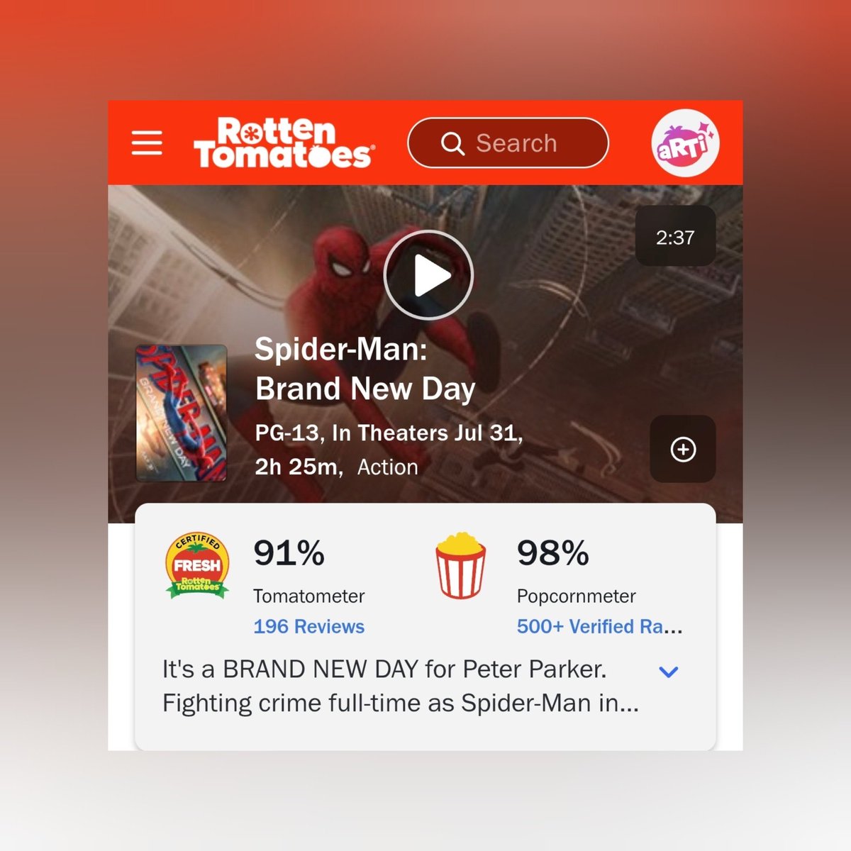 Rehan8429's tweet photo. ‘SPIDER-MAN: BRAND NEW DAY’ opened to a 98% audience score on Rotten Tomatoes.

• It's now the highest-rated MCU movie ever made.

• It's also the highest-rated Spider-Man movie ever released. https://t.co/m6juMuVqSl