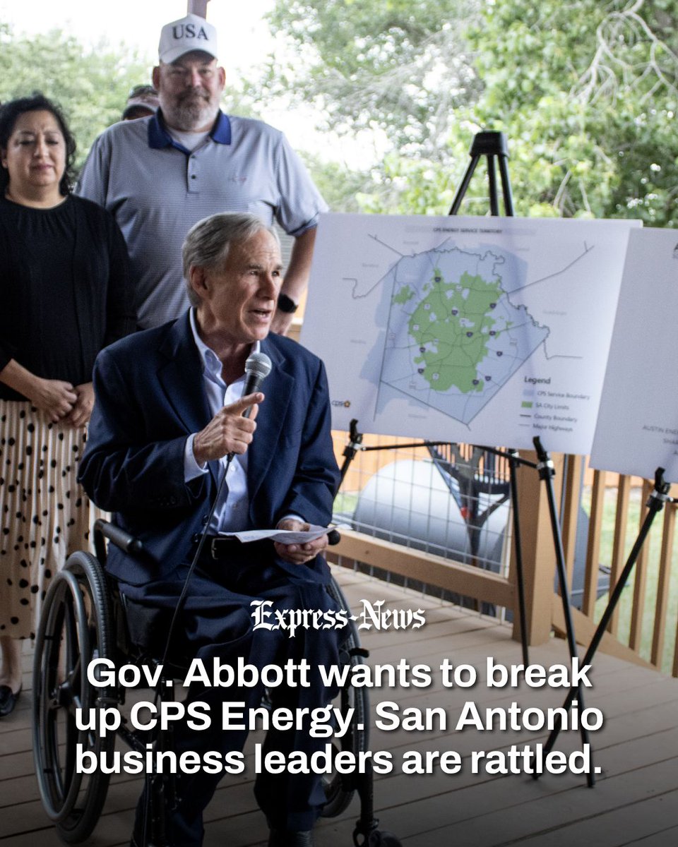 ExpressNews's tweet photo. Gov. Greg Abbott’s sudden push to break up CPS Energy’s monopoly in San Antonio has rattled the city’s economic development leaders, who say the utility is a key reason many companies and government agencies have chosen to come here. https://t.co/WbERGAQSPT https://t.co/m5y39D5yCh