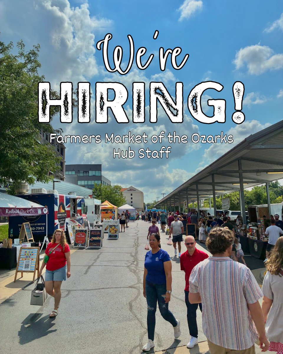 FMOzarks's tweet photo. WE'RE HIRING! Send an email to manager@loveyourfarmer.com or stop by the Market Hub on Saturday at 10am to drop off your resume! https://t.co/q03Ut9TSll
