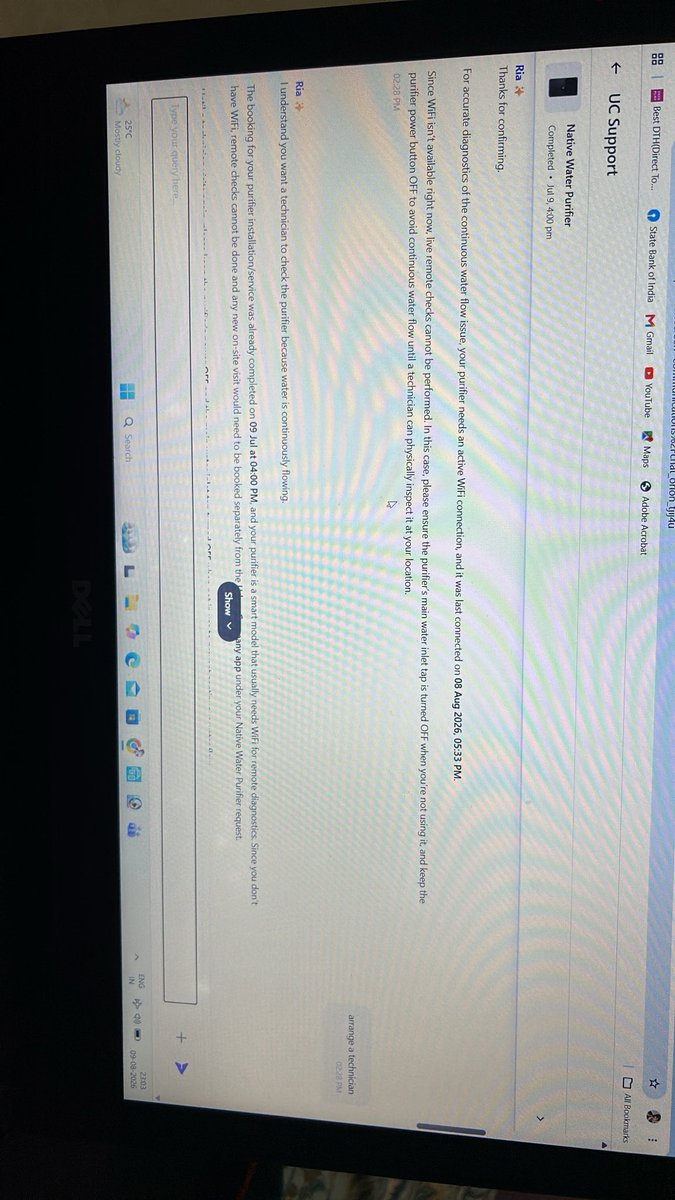 VrindavanDeepak's tweet photo. @UC_Assist very poor customer service. We can not connect you through call. Your Chatbot Ria is a Scam. How can we contact you. Please do not cheat customers. I did very big mistake that I purchased your Native Water purifier. Please do not dorce me to go in Consumer forum. https://t.co/Fmn1UUqbAH