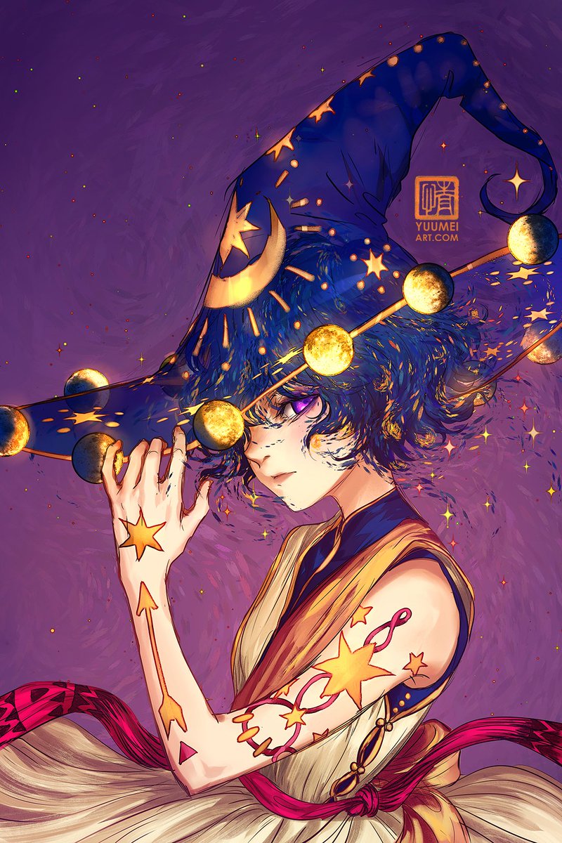 Yuumei_Art's tweet photo. I had a lot of fun painting this one~ That classic celestial gold and blue combo just can't be beat. I love Agott's character growth though the story, like the phases of the moon, ever changing 🌒🌓🌔🌕🌖🌗🌘🌑

1/2

#witchhatatelier #Δ帽子 #WHA https://t.co/2F7pfWfUFI
