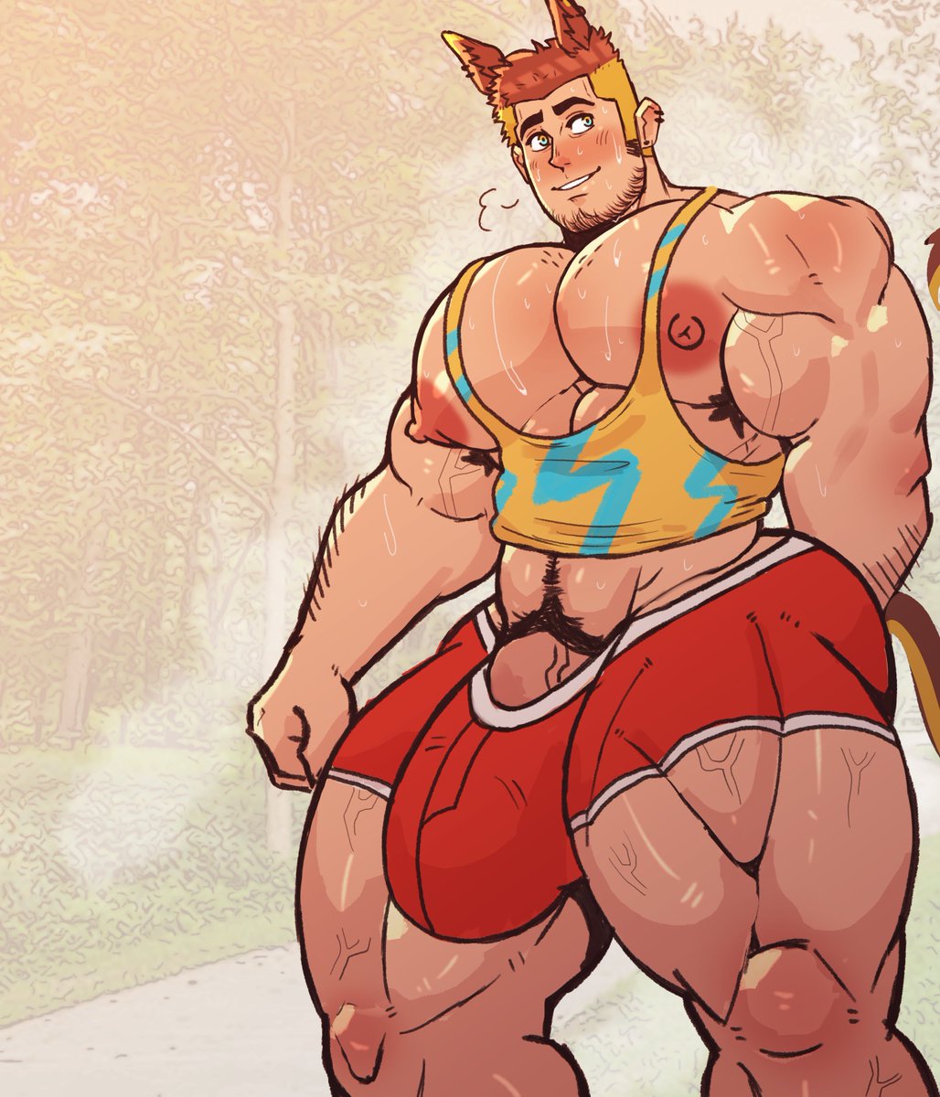 pteroscreams's tweet photo. "With an opportunistic smile partnered with a coy blush, he motions with his eyes to a clearing safe from unwanted attention, he'd previously mentioned how much leg day leaves him worked up, and the mounting tent in his already ill-fitting shorts seemed to corroborate this." https://t.co/Tlx2mlae9w