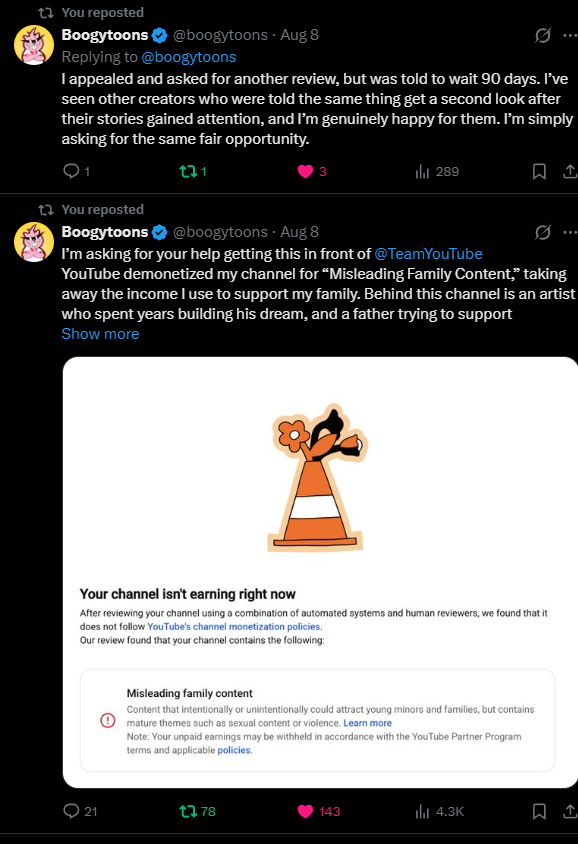 IrisBuns's tweet photo. @TeamYouTube @YouTubeCreators I again ask that you guys get a human to look at these channels! You were able to get back to Kelsey Animated, YoonToons, Shozy, Hono Bread. This doesn't mean stop other creators were unfairly demonetize, and @YouTube  is their only income! I ask you to fix this or give them their payment this upcoming 21st! 

WE DEMAND A HUMAN REP FOR THESE CHANNELS

@boogytoons @buTru_ @kianamaiart @nenjun06