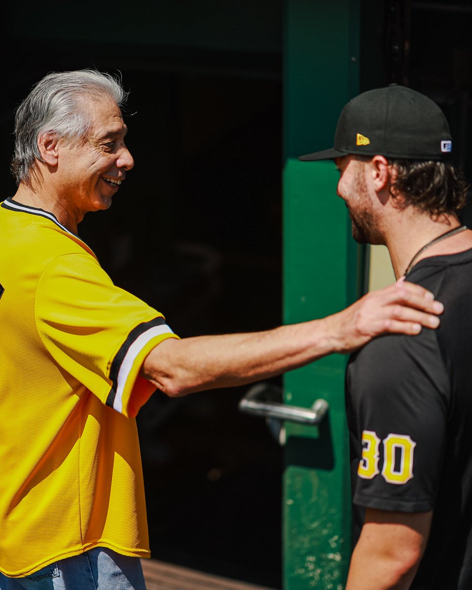 Pirates's tweet photo. Candy throws out the ceremonial first pitch on the 50th anniversary of his no-hitter! https://t.co/to4bK0Rayu
