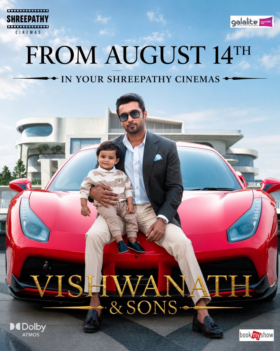 shreepathytnj's tweet photo. Get ready for a Family Blockbuster 💥
Experience our @Suriya_offl in a classy wholesome entertainer ✨️. 
#VishwanathandSons from August 14 in your #ShreepathyCinemasThanjavur https://t.co/VbuUrspYFq