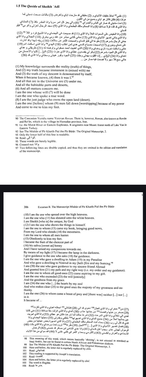 ShamsaniBaedri's tweet photo. With recent wave of copium against Ezidis, some armchair historian accounts are pulling "Sheikh Adi was Muslim" card harder than ever.

It is for instance conveniently disregarded that this supposed "Orthodox Sunni" self-proclaimed himself as incarnation of God in his own poetry. https://t.co/NSXZMMlIrT