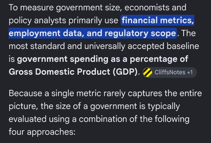 Nines_4evr's tweet photo. @DumboDhruvi @RishiJoeSanu "What is a smaller government, and what metric is used to measure its smallness? I do not believe in unmeasurable things as guiding principles beyond a certain point"

Hmm, there are metrics to determine how small a govt is though https://t.co/Gjq96LExPU