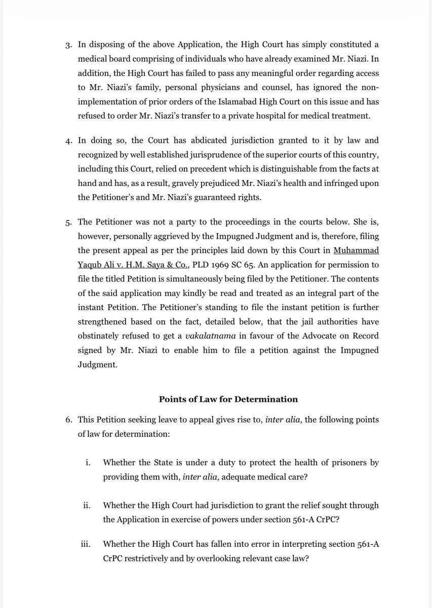 DrUzma_KhanPK's tweet photo. The High Court's order has been challenged in the Supreme Court by Ms. Uzma Khan through Advocate Uzair Bhandari, seeking Imran Khan's transfer to Shifa International Hospital, Islamabad, for his complete medical check-up, access to his personal physicians, family and counsel and provision of information regarding his health to his family. Her application seeking permission to file the petition bears CMA Number 1696 of 2026. It was heard by a 3 member bench on 18 June 2026. it was ordered that Ms. Uzma Khan's petition be heard along with the petition filed by Mr. Imran Khan himself against the same order of the Islamabad High Court. Mr. Imran Khan's petition has now been allotted Crl.PLA Number 1370/2026, after the order dated 31 July 2026 whereby Yahya Afridi, CJ, overruled the objections raised by the office of the Supreme Court. Both cases have been ordered to be fixed together, *since they challenge the same order of the High Court.

We therefore demand that the cases be fixed before an appropriate bench on a most urgent basis and request the court to direct that Imran Khan be immediately shifted to Shifa International Hospital for a comprehensive examination, diagnosis, and appropriate treatment of his eye condition in consultation with his private physicians and with access to his family.
 
Since the executive has failed in this regard, it is now the responsibility of the judiciary to ensure the health, safety, and well-being of Imran Khan while he remains in custody. Any delay in providing him with proper medical care could have serious consequences, and the matter must therefore be treated with the utmost urgency.