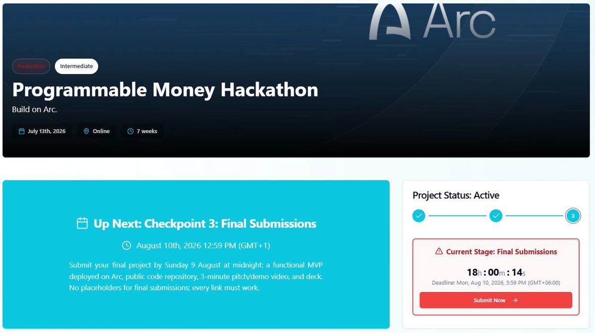 Hotpunkk's tweet photo. Programmable Money Hackathon on @arc is ending soon. 18hours left.

Final submission for Checkpoint 3:

-Provide a detailed explanation of your submission. Describe what you've done, the process, and any relevant context.

- Link to Code
Provide a link to your code repository https://t.co/ovTp4JosbH