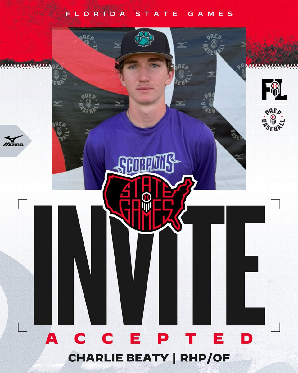 PrepBaseballFL's tweet photo. 𝐒𝐭𝐚𝐭𝐞 𝐆𝐚𝐦𝐞𝐬 𝐈𝐧𝐯𝐢𝐭𝐞 𝐀𝐜𝐜𝐞𝐩𝐭𝐞𝐝 ✅

‘28 RHP/OF Charlie Beaty (Coral Glades) is #𝙇𝙤𝙘𝙠𝙚𝙙𝙄𝙣 for the 2026 Florida State Games, September 12-13 at IMG Academy.

#FLStateGames26

Event Info👇

🔗: https://t.co/X0F0Danwjs https://t.co/e5Pb8T4RF6