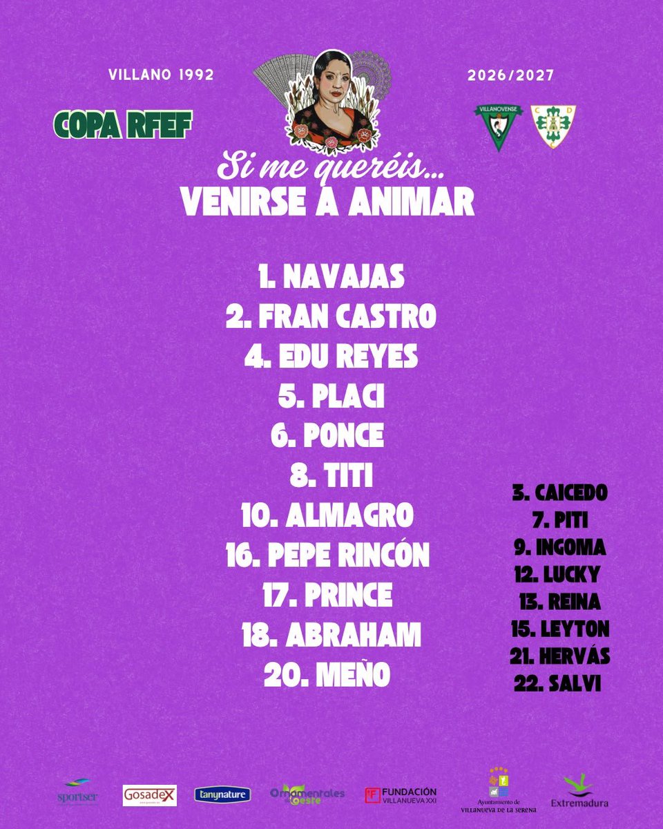 cfvillanovense's tweet photo. ALIENACIÓN 

Estos son los jugadores que disputarán la semifinal autonómica de la Copa RFEF. 

📅 Domingo, 9 de agosto 
⏰ 20.30 
🆚 CD Castuera 
🏟️ Municipal Villanovense 
🎟️ Socios gratis/ Tribuna: 15 euros /Trib. Lateral y Preferencia:10 euros 

#SiMeQuereisQuedarse 
#CopaRFEF https://t.co/Z1YrITlZbB