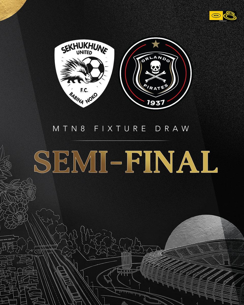 orlandopirates's tweet photo. 🏆#𝐌𝐓𝐍 𝟖 𝟏𝐬𝐭 𝐒𝐞𝐦𝐢-𝐅𝐢𝐧𝐚𝐥 𝐎𝐩𝐩𝐨𝐧𝐞𝐧𝐭

🆚 @SekhukhuneFc (A)
📅 TBC
🏟+⏰ TBC

⚫⚪🔴⭐
#OrlandoPirates
#OnceAlways https://t.co/0hONL0wbUT