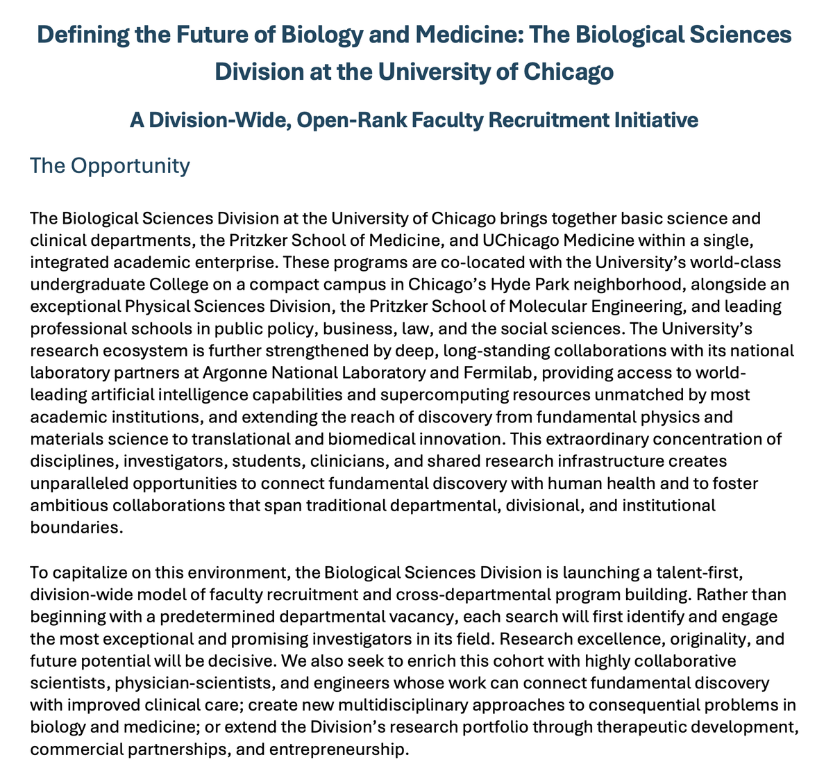 blekhman's tweet photo. Huge faculty recruitment effort at the University of Chicago -- a division-wide, open-rank search looking to hire about 20 faculty across 5 research areas in biology. Come be our colleague!  

Full announcement: https://t.co/FoVLJpHqNS https://t.co/h1aSpgutwR