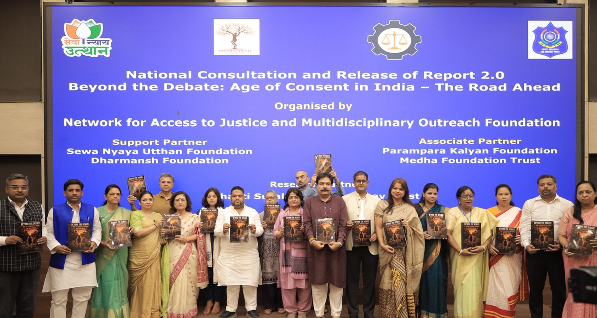 swati_gs's tweet photo. A historic event happened in Delhi on Friday (7 Aug)

More than 200 representatives and leaders from diverse sections of society gathered at Constitution Club of India and unanimously signed a Declaration opposing the lowering of age of consent from 18 to 16 years

The gathering included
- Heads of Child Commissions from Assam, Chandigarh, Gujarat, Delhi, Uttarakhand, Madhya Pradesh, Tripura
- Heads of Women Commissions from Tripura, Uttar Pradesh
- Panchayat leaders 
- Activists working for safety of children and women

We all held detailed discussions and forged a consensus. Signed the Declaration

Most importantly, every one resolved to start a public awareness campaign at the grassroots to take it to villages and communities

Shri @KanoongoPriyank led the event as chief guest and key speaker

The event was very ably organised by @NetworkforJus  and supported by us @sewanyaya along with @DharmanshF 

As many of you know, we started the campaign after Indira Jaisingh proposed lowering of age of consent under rape laws in a Supreme Court matter in May 2025

We filed our own intervention in the matter and enabled 10 interventions more. It has not come up for hearing since

Recently, when a Supreme Court bench said that “15-18 is age of experimentation” - observation was made in a case of a 25-year-old man ‘consensually’ impregnating a 15-year-old girl - we intervened again 

Next hearing is that matter expected on 11 August

We will now take the awareness to grassroots and will not stop until the idea is totally discarded.
