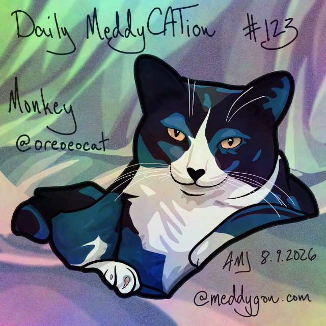 meddygon's tweet photo. I draw the first cat I see on social media each day, and today it's the mode :3 cat that has ever :3
Monkey @oreoeocat on twitter
https://t.co/R26KEKpChM
⦕⦁⥿⦁⦖
#dailymeddycation #cat #cats #catart
more daily cats at https://t.co/7KtNu8KKWS — no AI here — just art. https://t.co/xznbDYULNM
