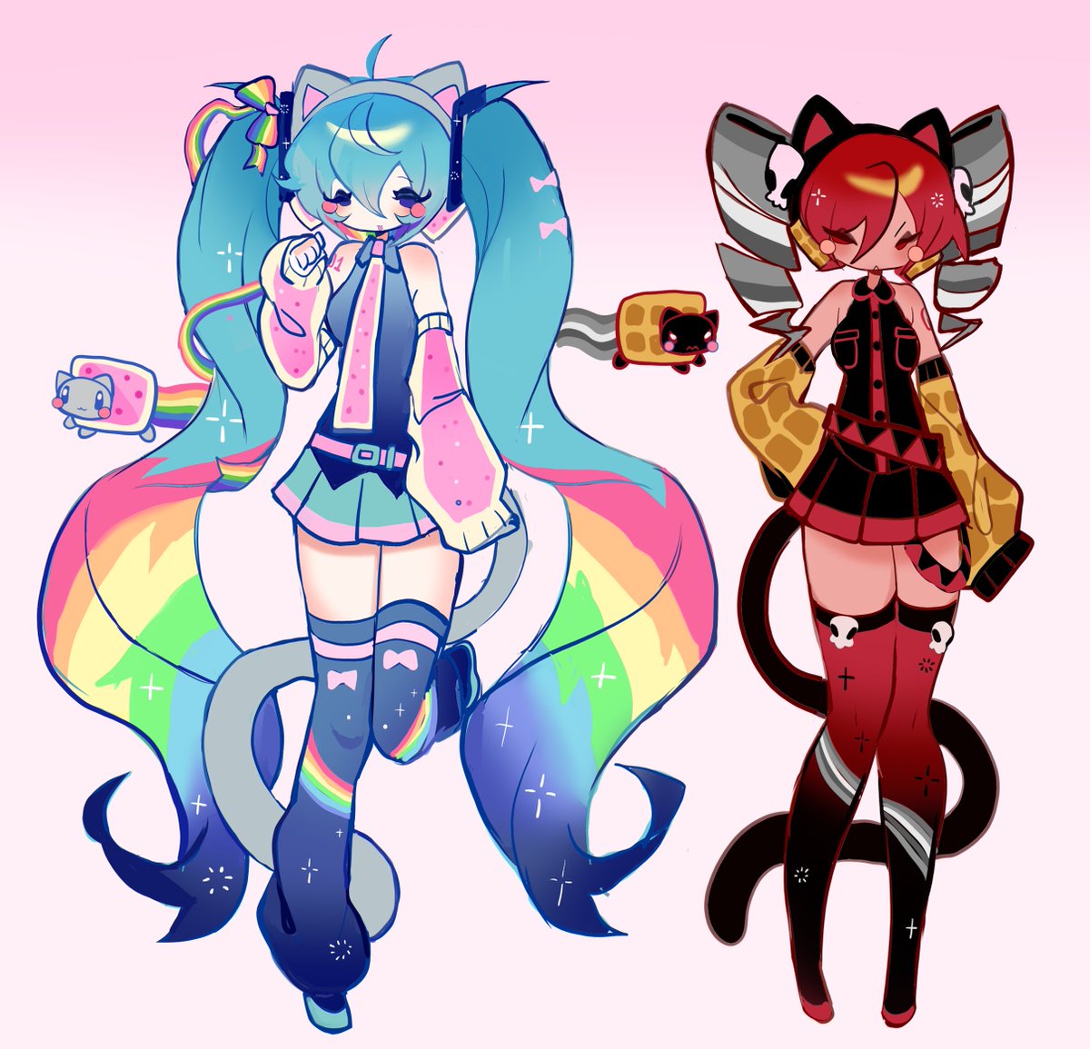 biscaity's tweet photo. #miku and #teto nyan nyan https://t.co/G2RLcqVhQ8