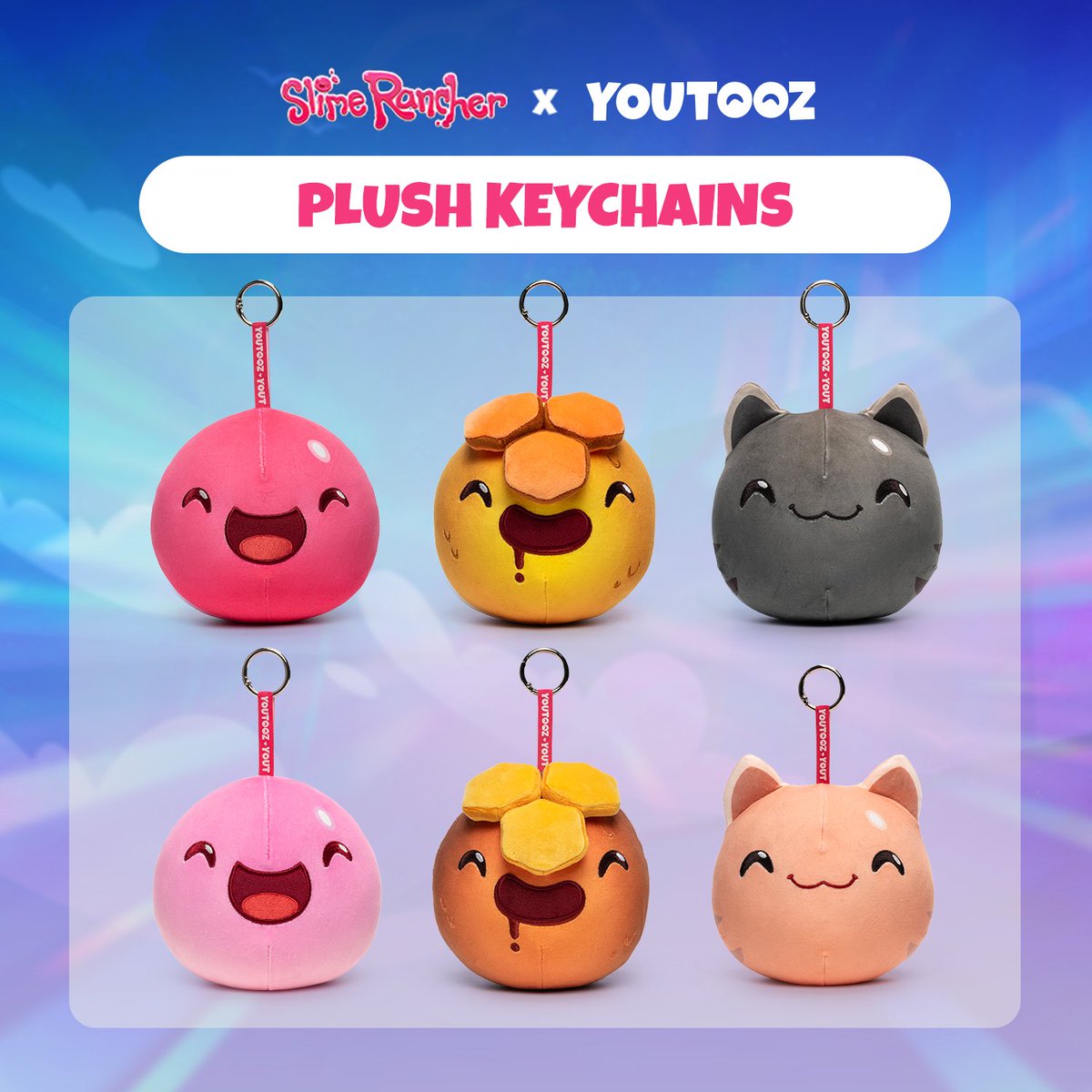 youtooz's tweet photo. grab your vacpack 😯 there is new slimes to suck up!

all new #slimerancher x youtooz collection with plushies, keychains and a night light is dropping on aug 14th! 💡🐝🍯🥚 https://t.co/OqZCEEgTvN