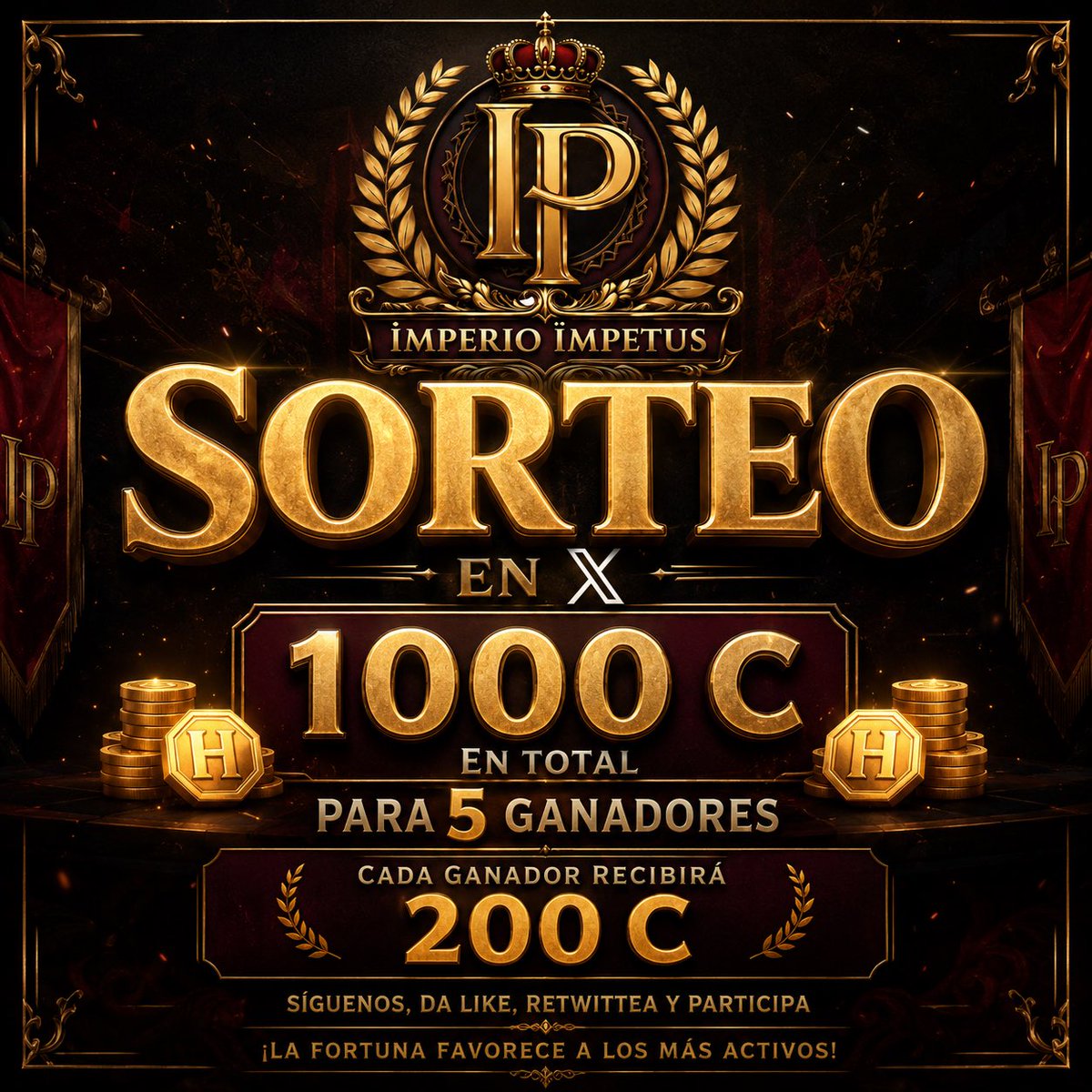 Impetus_HB's tweet photo. 👑 ¡SORTEO IMPERIO ÍMPETUS!

💰 1,000 C | 5 ganadores de 200 C

🔔 Síguenos
🔁 Dale RT
👥 Etiqueta a 2 amigos en cada comentario
💬 Comenta las veces que quieras. Más comentarios = más posibilidades de ganar.

📅 Finaliza el domingo 30.

🍀 ¡Mucha suerte! 🏆✨ https://t.co/EdP1ikpjcz