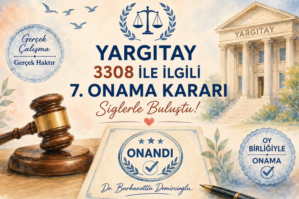 bdemircioglu's tweet photo. ⚖️ YARGITAY 3308 İLE İLGİLİ 7. ONAMA KARARI

ÖNCE BOZDU, “ARAŞTIRIN” DEDİ; ARAŞTIRILDI, SONUÇ?

Dikkat Çekici Bir Çıraklık Onama Dosyası

3308 sayılı Kanun kapsamındaki çıraklık çalışmalarına ilişkin incelediğimiz Yargıtay kararlarına 7. onama kararı da eklendi.

Ancak bu kararın diğer onama kararlarından ayrılan çok önemli bir özelliği bulunuyor.

Bu dosyada Yargıtay, ilk incelemesinde davayı esastan reddetmedi. Araştırmayı yetersiz buldu ve daha kapsamlı inceleme yapılmasını istedi.

Yargıtay özetle;

“Bordro tanıklarını bulun, tanıkları dinleyin, okul ve çıraklık eğitim merkezi kayıtlarını araştırın; kişinin gerçekten çıraklık eğitimi mi aldığını, yoksa üretime yönelik fiilî çalışma mı yaptığını bütün delillerle ortaya çıkarın.” dedi.

Dosya yeniden İlk Derece Mahkemesine döndü.

Yargıtayın istediği araştırmalar yapıldı.

Tanıklar, kayıtlar ve çalışma biçimi yeniden değerlendirildi.

Ve sonuç önemlidir.

Bu nedenle 7. onama kararının bana göre en çarpıcı tarafı şudur:

**YARGITAY ARAŞTIRIN DEDİ.

Bu dosya bize bir kez daha şu sorunun önemini gösteriyor:

Kişinin kayıtlarda hangi statüyle gösterildiği mi esas alınacak, yoksa işyerinde fiilen yaptığı gerçek çalışma mı?

İşte şimdi 7. Yargıtay Onama Kararını, dava dilekçesinden savunmalara, ilk derece kararından bozma gerekçesine ve bozma sonrası verilen nihai onamaya kadar adım adım inceleyeceğiz. ⚖️
