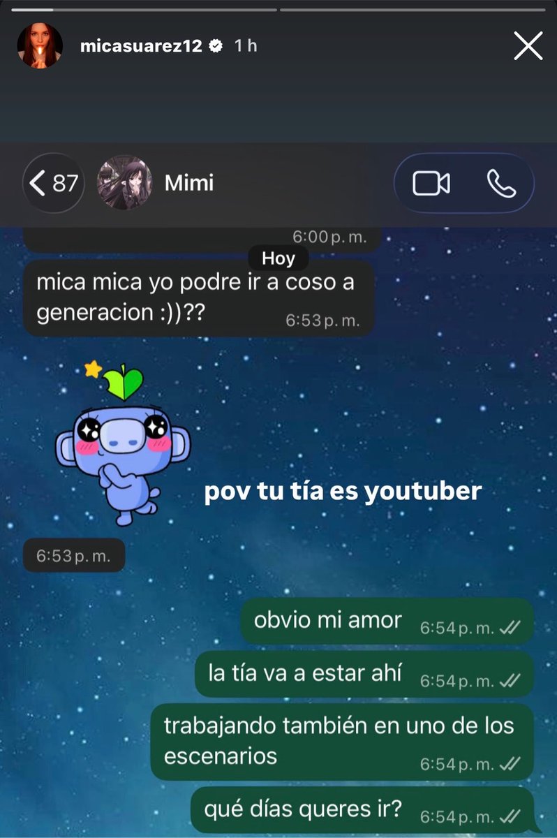 blueebrisa's tweet photo. pov tu tia no es cualquier youtuber tu tia es MICA SUÁREZ, un sueño para muchos una realidad para mia https://t.co/P29efls6dp