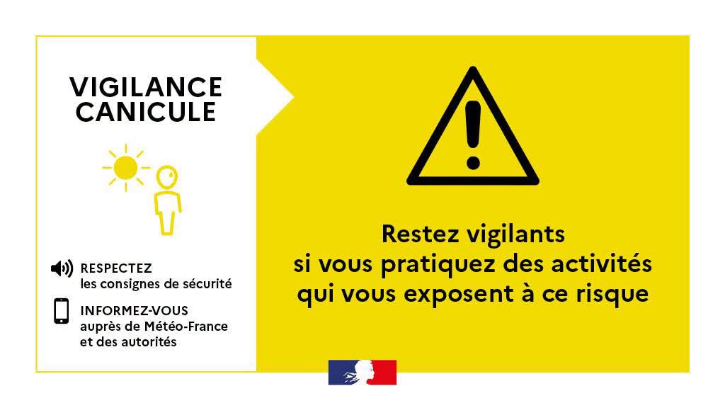 Prefet56's tweet photo. vigilance Canicule | 🌡️⚠️
Le Morbihan en vigilance jaune à partir du lundi 10 août 2026 à 12h

Le préfet du Morbihan vous informe que Météo France place le département du Morbihan en vigilance jaune canicule (niveau 2 sur 4) à compter de demain, lundi 10 août à partir de 12h.

Point météo
Début d'un épisode caniculaire avec l'arrivée d'une masse d'air très chaude lundi. Celle-ci se décale vers le nord-ouest les jours suivants. Dans ce contexte, les températures seront élevées de jour comme de nuit. 

Le préfet du Morbihan incite la population à la vigilance et rappelle les principaux conseils et gestes simples à adopter par tous pour se protéger de la chaleur :
    • maintenez votre logement frais (fermez fenêtres et volets la journée, ouvrez-les le soir et la nuit s’il fait plus frais) ;
    • buvez régulièrement et fréquemment de l’eau sans attendre d’avoir soif ;
    • mangez en quantité suffisante des plats légers et riches en eau ;
    • rafraîchissez-vous et mouillez-vous le corps (au moins le visage et les avant-bras) plusieurs fois par jour ;
    • passez si possible 2 à 3 heures par jour dans un lieu frais (cinéma, bibliothèque municipale, supermarché…) ;
    • évitez de sortir et les activités avec effort aux heures les plus chaudes.
    • En cas de malaise, fortes fièvres ou propos incohérents appelez le 15.

Pour plus d'informations : https://t.co/Ai3aIWmX1t