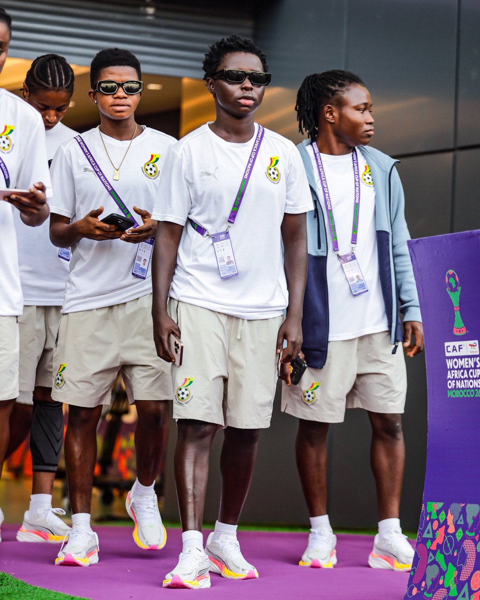 GhanaWNT's tweet photo. Getting familiar with the battlefield. 🏟️

Field inspection ✅

🇲🇼 x 🇬🇭 

#ShineBlackQueens✨ 
#MoreThanAble 💪🏾
#TotalEnergiesWAFCON26 https://t.co/vcggaJMTgh