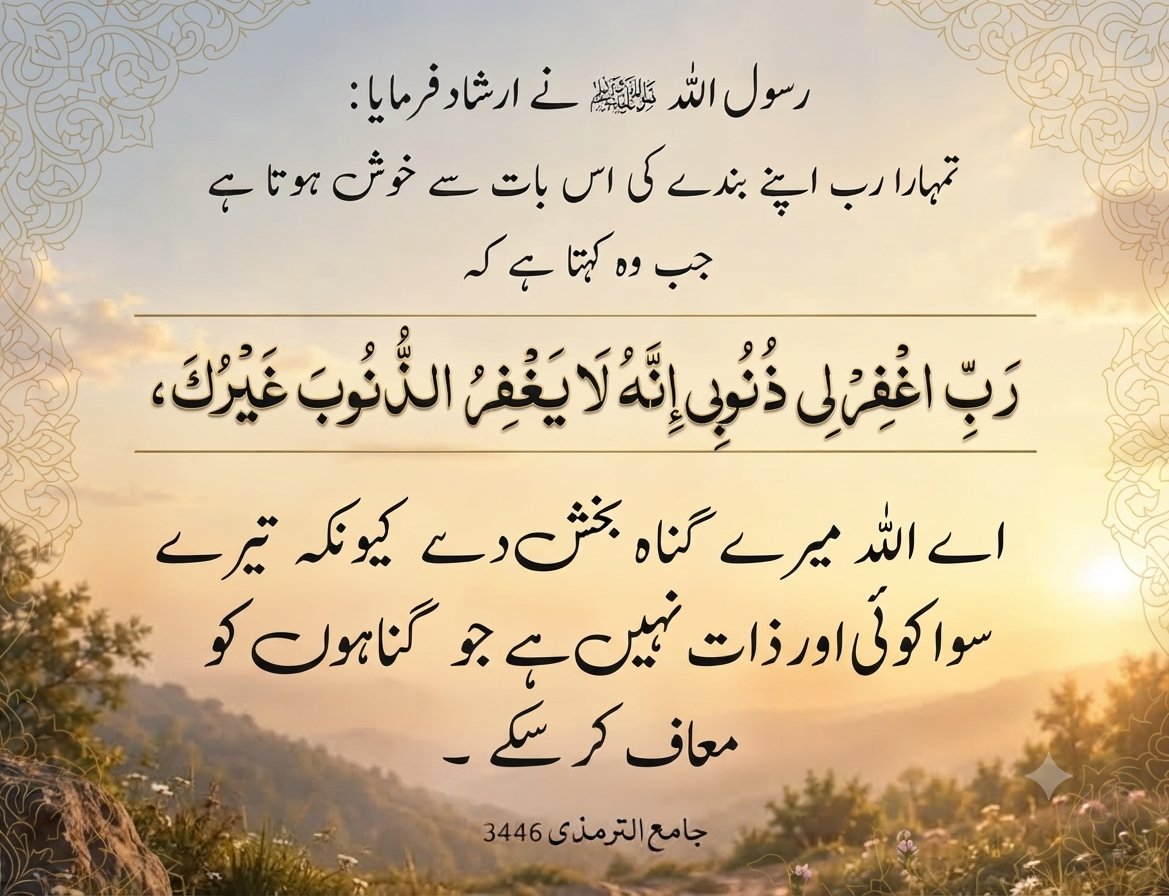 Islam00313's tweet photo. رسول اللہ ﷺ نے ارشاد فرمایا:
​ رب اپنے بندے کی اس بات سے خوش ہوتا ہے
جب وہ کہتا ہے کہ
​رَبِّ اغْفِرْ لِیْ ذُنُوْبِیْ إِنَّہُ لَا یَغْفِرُ الذُّنُوْبَ غَیْرَکَ،
​اے اللہ میرے گناہ بخش دے کیونکہ تیرے
سوا کوئی اور ذات نہیں ہے جو گناہوں کو
معاف کر سکے۔
​جامع الترمذی 3446
#islam313 https://t.co/XafLEflyv5