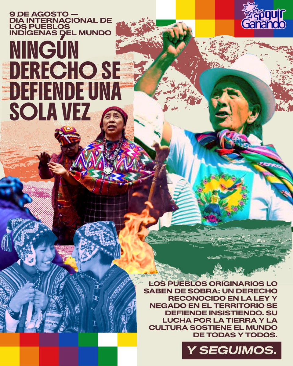 seguir_ganando's tweet photo. 🌎 Los pueblos originarios lo saben de sobra: ningún derecho se defiende una sola vez. Su tierra, su lengua y su derecho a decidir muchas veces se ganan en la ley y se niegan en el territorio. Este 9 de agosto no alcanza con reconocerlos: los acompañamos en lo que nunca dejaron de hacer, insistir. Y seguimos.

#pueblosindigenas #latinoamerica #derechoshumanos