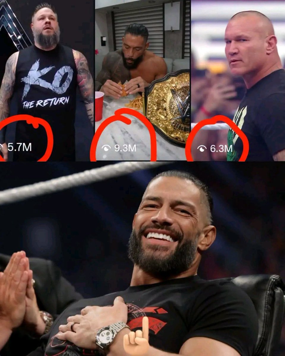 TIMWrestling's tweet photo. Roman Reigns comiendo una hamburguesa tuvo más visualizaciones que el regreso de KO y Randy Orton. 

Con razón estamos como estamos. https://t.co/tXwfFilqV5