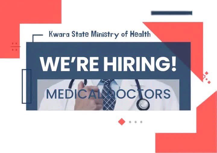 InsideIlorin_NG's tweet photo. KWARA STATE GOVERNMENT RECRUITS MEDICAL DOCTORS

The Kwara State Government, through the Kwara State Ministry of Health, invites suitably qualified Medical Doctors to join the State’s healthcare workforce.

This is your opportunity to contribute your expertise to the development of healthcare services across the state.

Requirements:
 • Must possess a Bachelor of Medicine and Surgery (MBBS/MBChB) from a recognized institution.
 • Must have completed the NYSC programme or possess an exemption certificate.
 • Must be fully registered with the Medical and Dental Council of Nigeria (MDCN) and possess a valid practicing license.
 • Strong clinical, diagnostic, and communication skills.
 • Willingness to serve in any designated health facility within the state.

Resumption: Immediate

Method of Application:

Interested candidates should submit the following:
• Application letter addressed to:
The Chairman, Civil Service Commission
Ilorin, Kwara State
• Curriculum Vitae (CV)
• Copies of credentials (including MDCN license)

Applications may be sent via Email to kwsghealth@gmail.com 

or submitted in hard copy to the Civil Service Commission 

For enquiries:
kwsghealth@gmail.com 

#vacancy #kwarahealth #healthforall