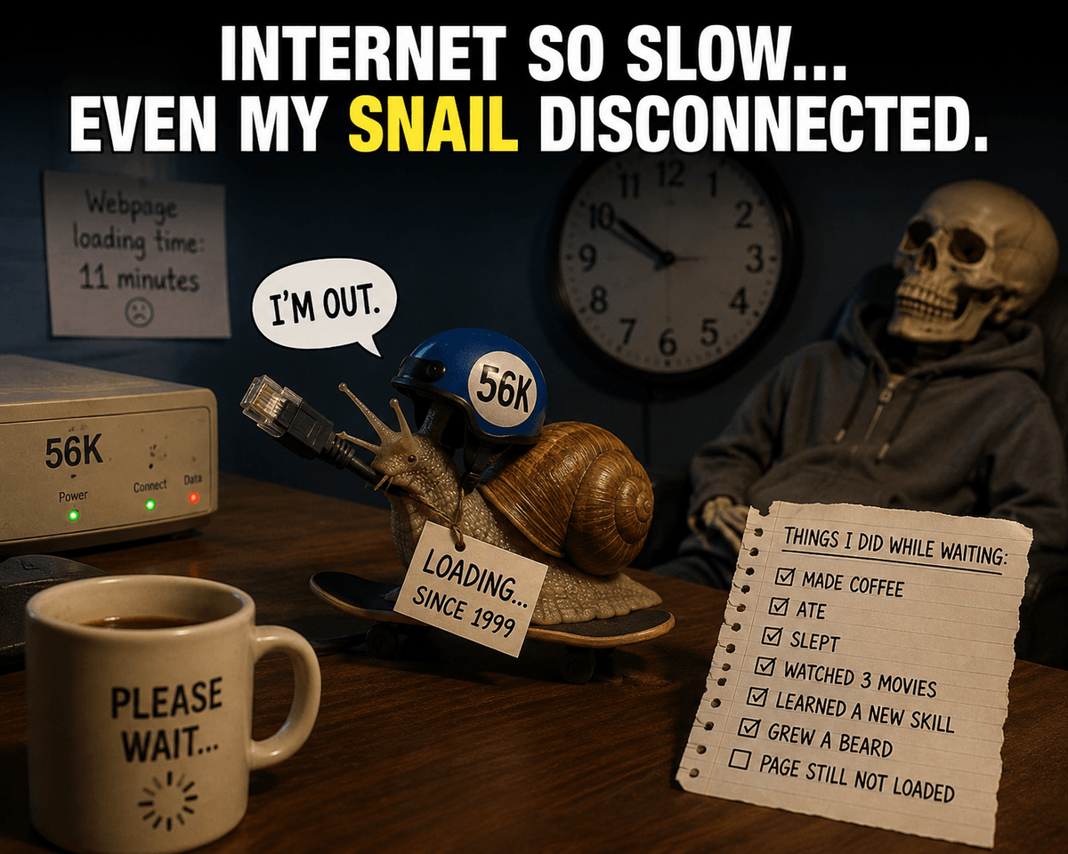 BinanceMaghreb's tweet photo. @56Kcoin 56K internet be like: you click one link and have enough time to make coffee, drink it, and grow old before the page loads 💀📞💻

“Please wait…” — 11 minutes later: still loading. 😭 https://t.co/Rwg44GLN4l