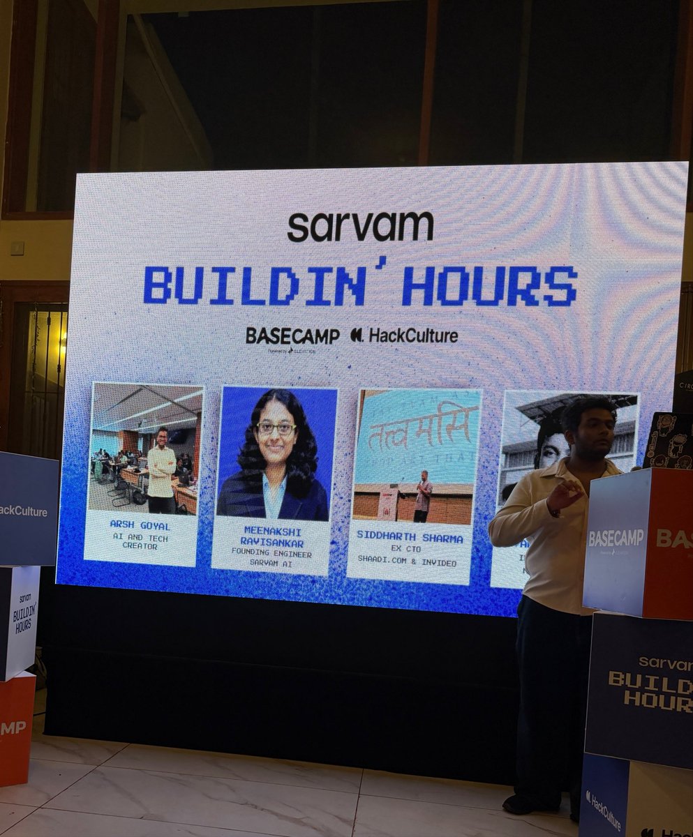 arsh_goyal's tweet photo. was at the @SarvamAI @SarvamForDevs Buildin’ Hours for judging the final 12 projects.

had a great time meeting you all and congratulations to everyone who made to the top 100 out of 6K 🤯 https://t.co/B1DRseu4V6
