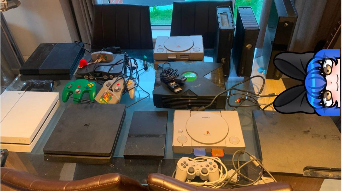 Kyonko_VT's tweet photo. Its the end of the week & I've got another #KyonkoFinds for you all!
Check out this lot:
Xbox One x 2
Xbox 360 x 2
Xbox OG
PS1 x 2
PS2 slim
PS3 slim
PS4 black
PS4 white
and finally
Nintendo 64 with 2 controllers!
Which is your favourite out of this lot? ๐โค๏ธ https://t.co/wXri0XxxQ7