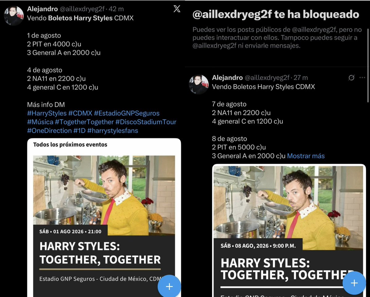 ViAHarryEnMx's tweet photo. ESTAFA‼️
@Ailejt23zX (@aillexdryeg2f y @Hermostraskell ESTAFAN CON BOLETOS HARRY STYLES
ADJUNTO REDES Y SU FAMILIA QUE TAMBIÉN SON CÓMPLICE
NO TIENE BOLETO. NO HA COMIDO.
#HarryStyles #CDMX #EstadioGNPSeguros #Música #TogetherTogether #DiscoStadiumTour #harrystylesfans https://t.co/uXthlpNAZX