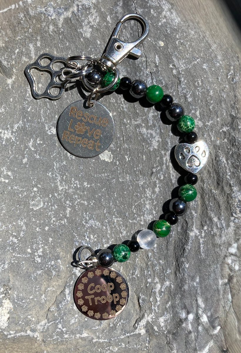 livewellian's tweet photo. 🚨Last day to bid in the Rescue Coop Auction!🚨
This green Ocean Jasper Coop Troop keychain has only 1⃣ Bid!! Every dollar raised goes straight to saving pups 💚🐶💚 #RescueDogs #AdoptDontShop https://t.co/mHuKSo1JI9