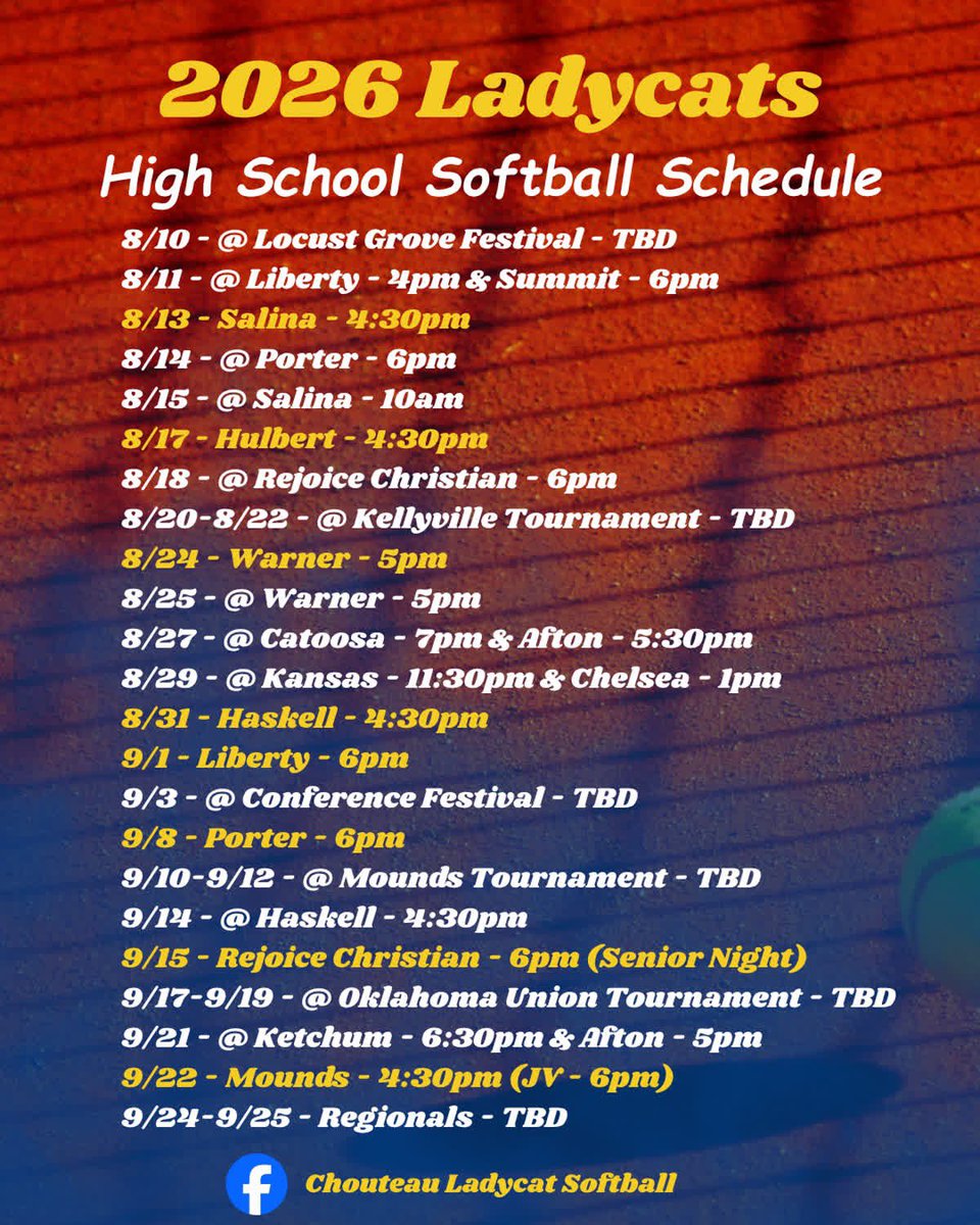 KinzlyE's tweet photo. Senior seasons softball schedule: 
Can’t wait for this year to begin! I’m excited to see what we can do as a team and how much growth we can accomplish! ✨✨ https://t.co/pJpmXajoLu