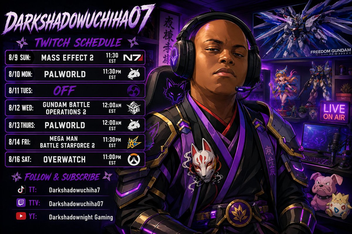 darkshadownite's tweet photo. This week new highkage schedule and on monday I going to try out Palworld to check it out.
#twitchtv #twitchstreamer #blackstreamer #ps4live #ps5live #highkage #streaming #gamecommunity #blackgamer https://t.co/OrXud9jhbE
