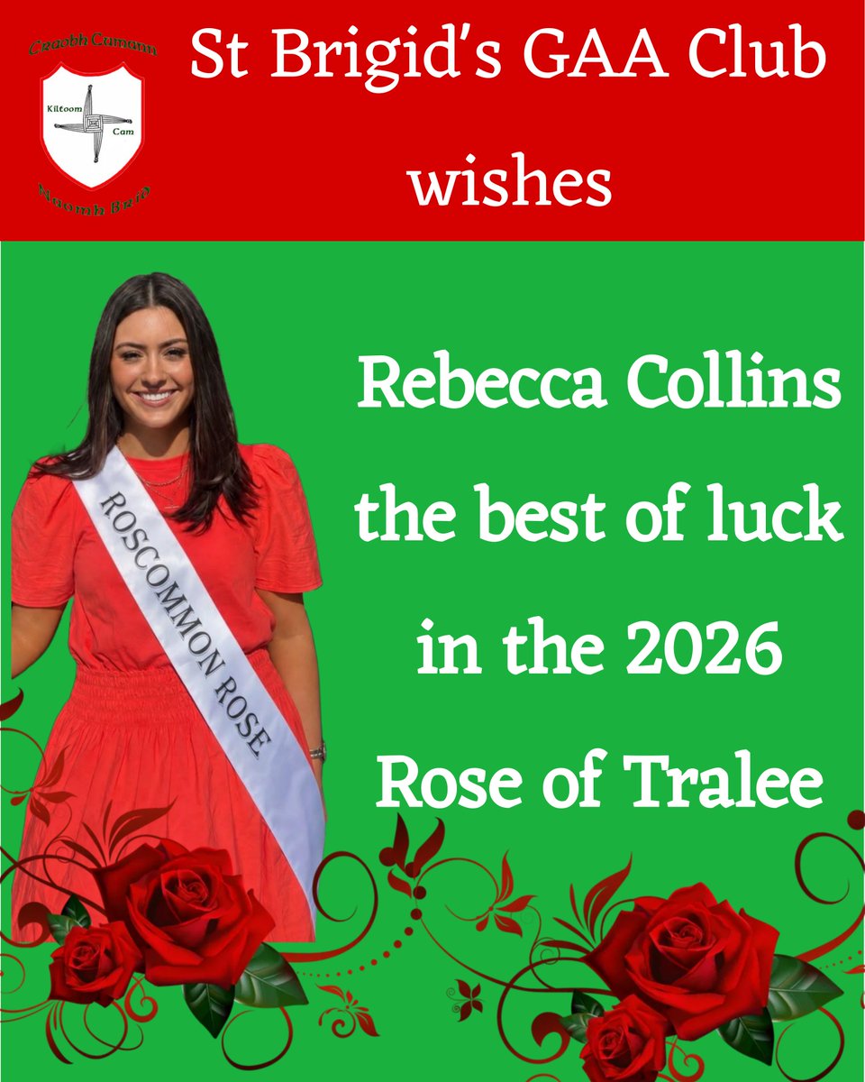 StBrigidsRos's tweet photo. Best wishes to former player Rebecca Collins in the Rose of Tralee
Get all the latest news on the St Brigids GAA Roscommon app https://t.co/krpucpffD3 https://t.co/X75N1X49wl