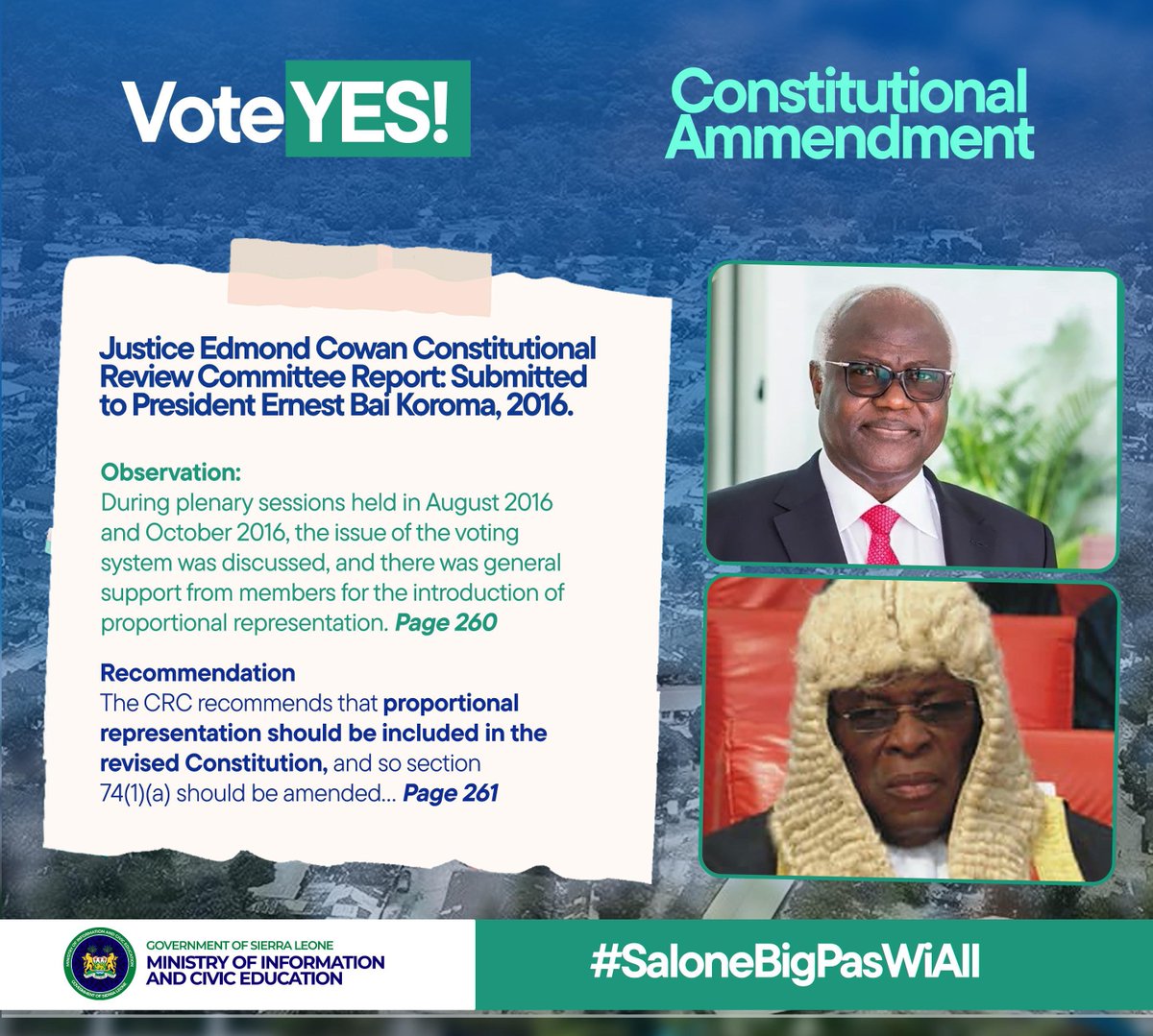 MoiceComm's tweet photo. We have come along way, time to wrap it up. Vote Yes.
#AmendmentBill
#SaloneBigPassWiAll https://t.co/frc6zoIf7p