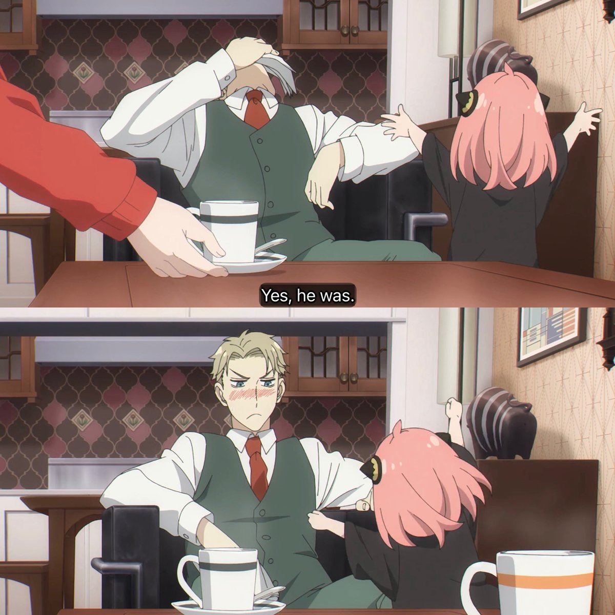 twwiyorr's tweet photo. so grateful the anime really showed off loid blushing at anya and yor complimenting him hahaha #SPY_FAMILY #sxf https://t.co/4ftcf1zZdv