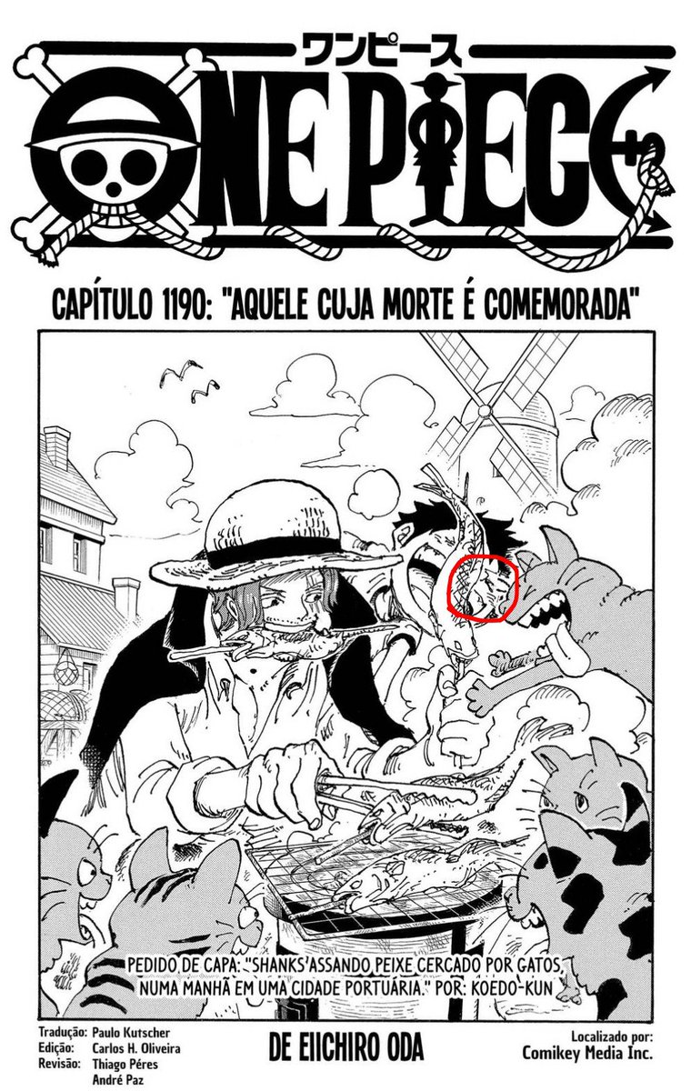 PunkRecordsLab's tweet photo. #onepiece1190
Esse foi um dos capítulos com mais significado e profundidade de Elbaf.

Ele é todo construído em cima do capítulo 1 e do sonho do Luffy.

Cada painel, cada fala, tudo pode ser interpretado dessa forma.

Por exemplo, a capa já tem um detalhe bem interessante:

O Oda desenha o Luffy SEM a cicatriz.

Ou seja, ele propositalmente desviou do padrão que ele desenha o protagonista.

Isso significa que ele coloca uma LINHA TEMPORAL no desenho dele. Necessariamente essa capa tem uma data:

Antes do capítulo 1,  onde ele aparece logo após a execução do Rei dos piratas tentando furar o olho esquerdo. 

Esse é primeiro painel desse capítulo.

E o último?

Vemos o companheiro do Rei dos Piratas apostando seu braço esquerdo pelo sonho do seu capitão: o amanhecer que o Luffy vai trazer.

Exatamente como TERMINA o primeiro capítulo.

O título do capítulo, a bronca do Gaban, a forma como Imu tenta matar o Luffy fincando duas espadas cruzadas em seu corpo.

TUDO remete ao capítulo 1.

Sensacional!!