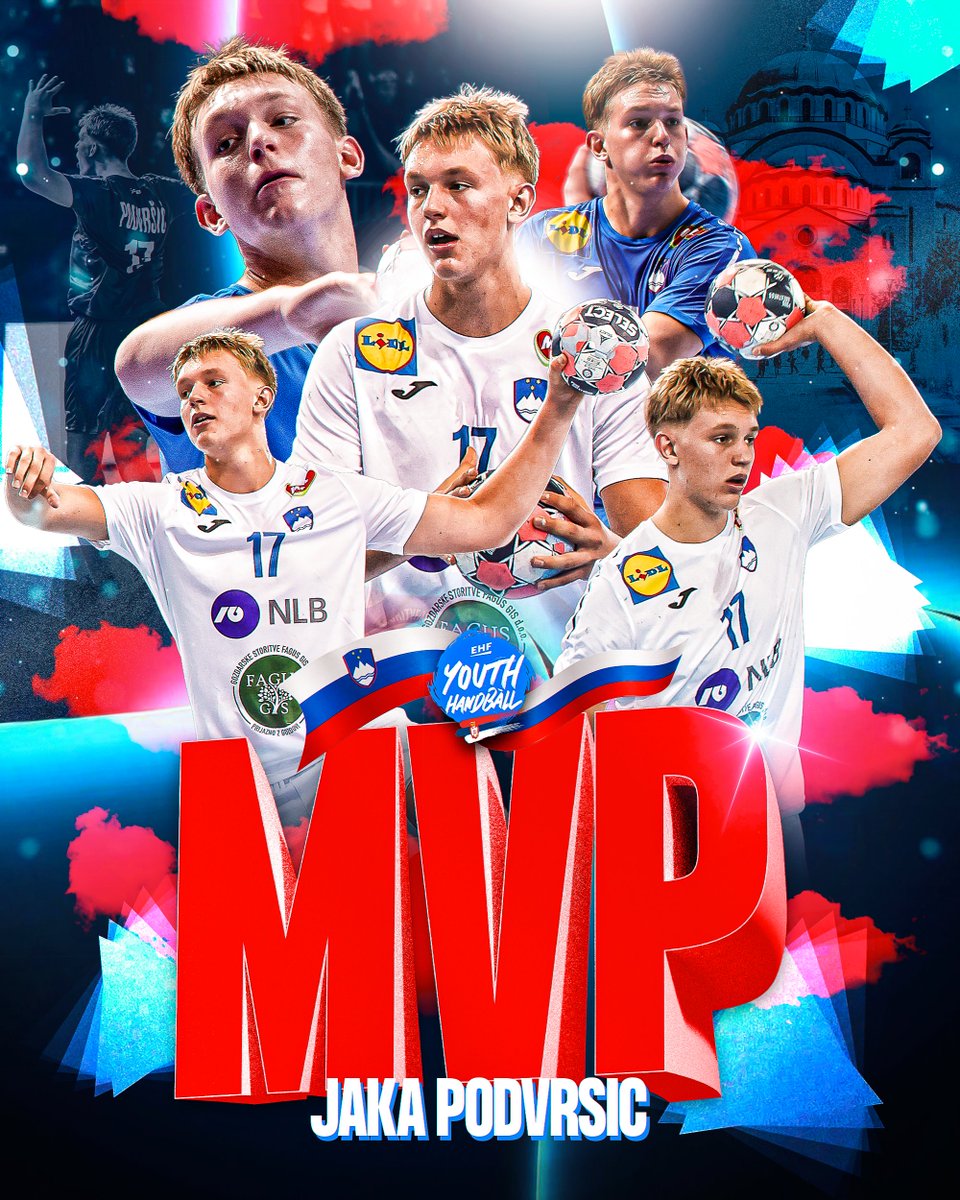 EHFEURO's tweet photo. 𝗦𝗹𝗼𝘃𝗲𝗻𝗶𝗮𝗻 𝗴𝗲𝗺 💎 Jaka Podvrsic is the M18 #ehfeuro2026 𝗠𝗩𝗣! 🇸🇮 A tournament to remember for the young Slovenian star ✨
#followthefuture #handball https://t.co/bTu9pqQ0VZ