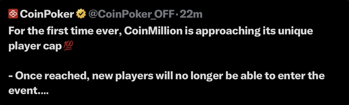 SSNPoker's tweet photo. @mbradycf @CoinPoker_OFF I assume they reached player cap. https://t.co/imQGgg3Uxd