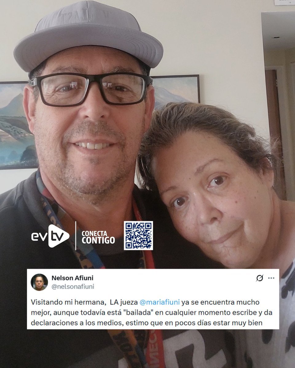 ReporteYa's tweet photo. #9Ago #JuezaAfiuni
Nelson Afiuni reporta mejoría de la jueza y anticipa que hablará ante los medios

🇻🇪 @nelsonafiuni informó este sábado que su hermana, la jueza María Lourdes Afiuni, presenta una mejoría en su estado de salud tras recibir libertad plena y el cierre definitivo de su caso.

📌 A través de X, Nelson compartió una fotografía junto a la jueza y señaló que, aunque todavía se encuentra recuperándose, estima que en los próximos días estará en condiciones de escribir y ofrecer declaraciones a los medios.

🗣️ La jueza Afiuni recuperó este viernes su libertad plena y el cierre total del proceso judicial que se extendió durante 16 años. - @EVTVMiami
