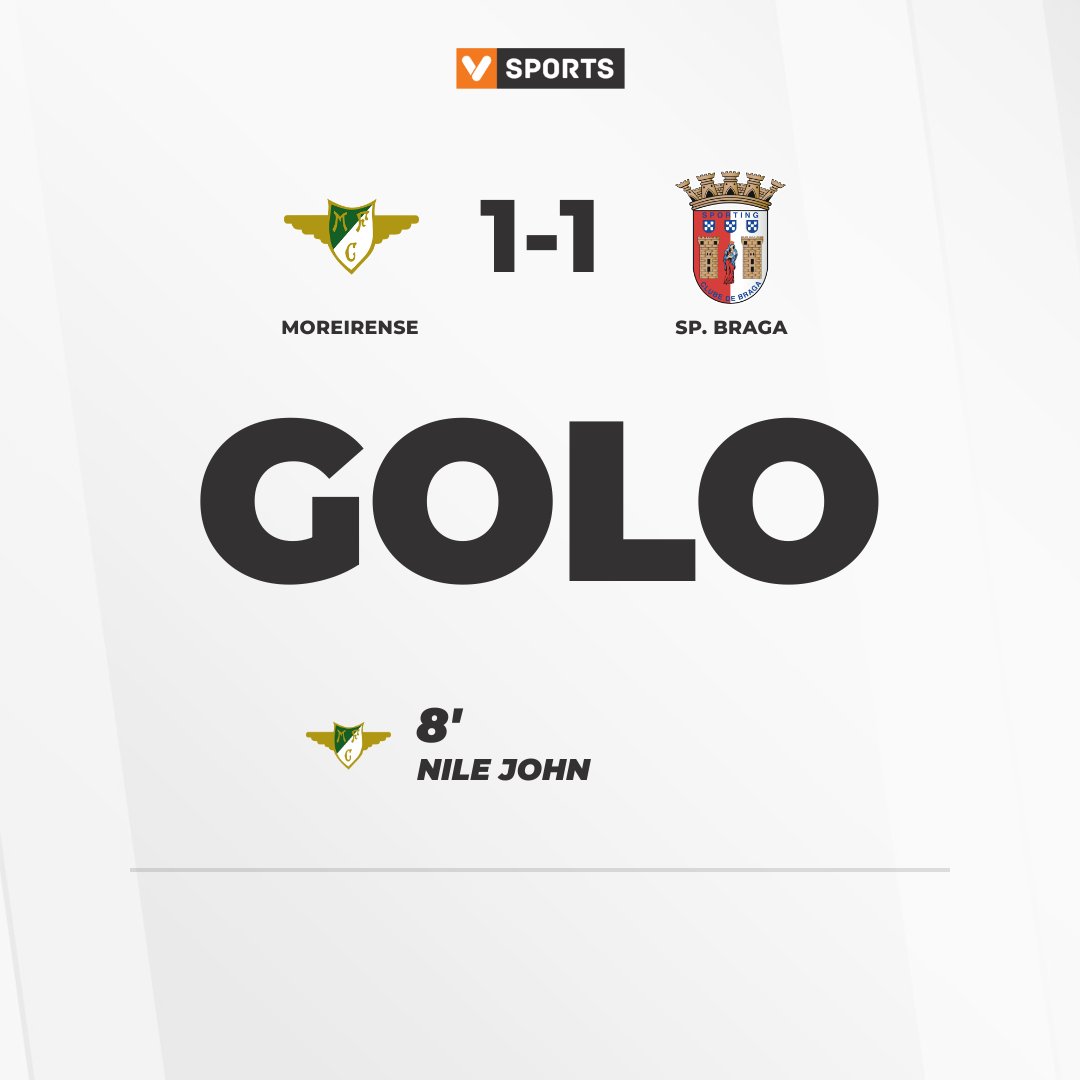 Vsports_pt's tweet photo. ⚽ GOLO
N. John 8'
I Liga (#1) | Moreirense (1)-1 Braga
#LigaPortugalBetclic #VSPORTSLPBETCLIC #EPOCA2627 #JORNADA1 #MFCSCB #MFC #SCB https://t.co/rygTCMiPJP