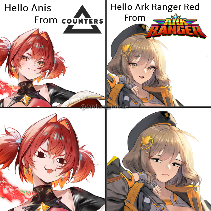 laplace_birdie's tweet photo. anis and ark ranger red are both silly.
their expressions are so adorable. https://t.co/8jterFI7nq