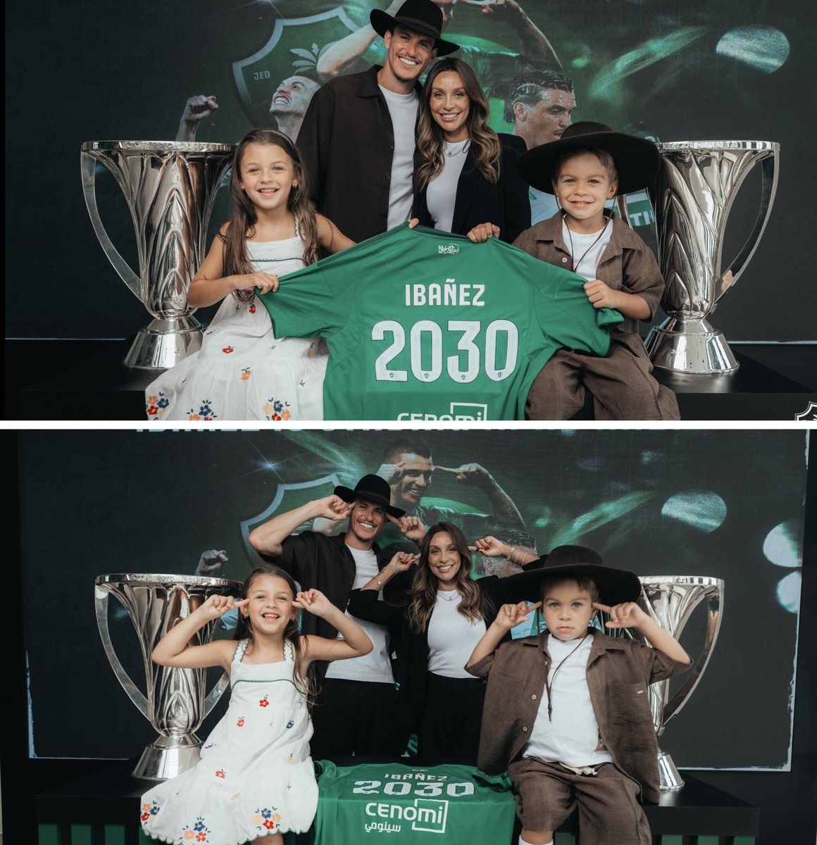 AFC4NET's tweet photo. 🚨📸 سعادة روجر آييانيز وعائلته بعد تجديد عقده مع الأهلي!😍💚💚 https://t.co/PrJSK3BSYW