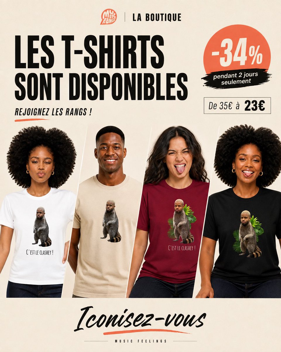 elmusicfeelings's tweet photo. 🚨 LA BOUTIQUE EST EN LIGNE ! Les t-shirts iconiques Ratons laveurs sont la.

Vous pouvez désormais acheter les t-shirts : https://t.co/r9jlXvEN4R

Pour le lancement, vous avez -34 % pendant seulement 2 jours : les t-shirts sont à 23 €.

Ça nous a pris énormément de temps pour mettre tout ça en place. On a travaillé comme des fous ces dernières 24 heures pour que tout soit prêt.

Donc venez, soyez les premiers à faire la recette de ce site et à découvrir tous les bijoux qu’on vous a préparés. 🦝🔥

Merci vraiment à tous pour la force. ❤️

https://t.co/tpYnwlMvec