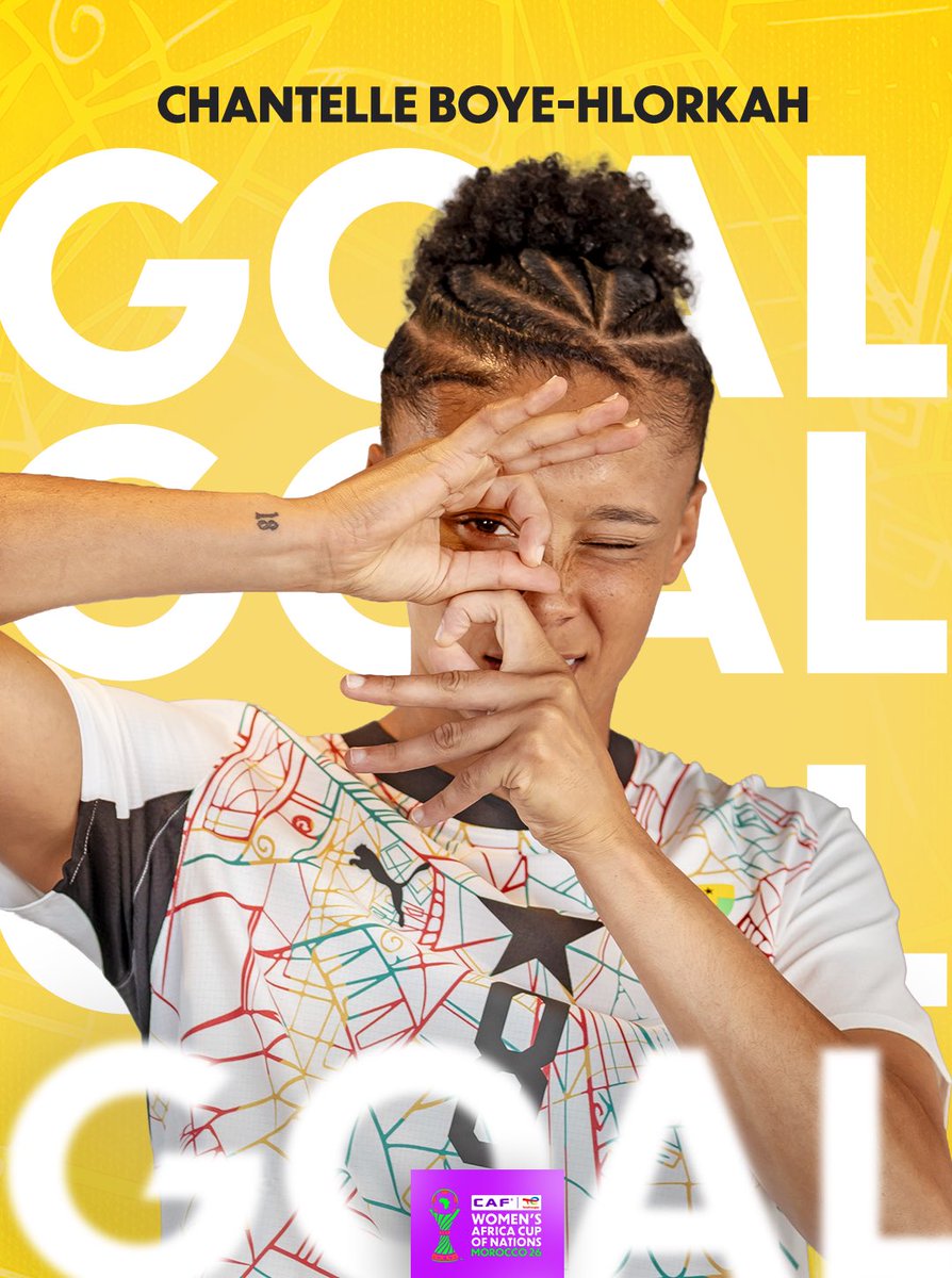 GhanaWNT's tweet photo. 6’ ⏰ - GOALLLLL

What a heading finish by Chantelle ⚽️ 

🇲🇼 0:1 🇬🇭 

#ShineBlackQueens✨ 
#MoreThanAble 💪🏾
#TotalEnergiesWAFCON26 https://t.co/0t1nwIiywC
